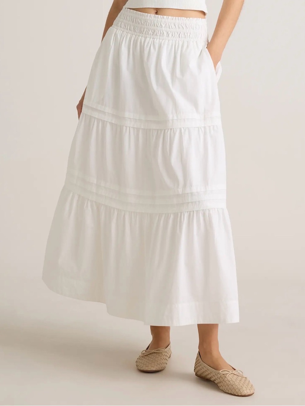 Quince 100% organic cotton poplin tiered maxi skirt